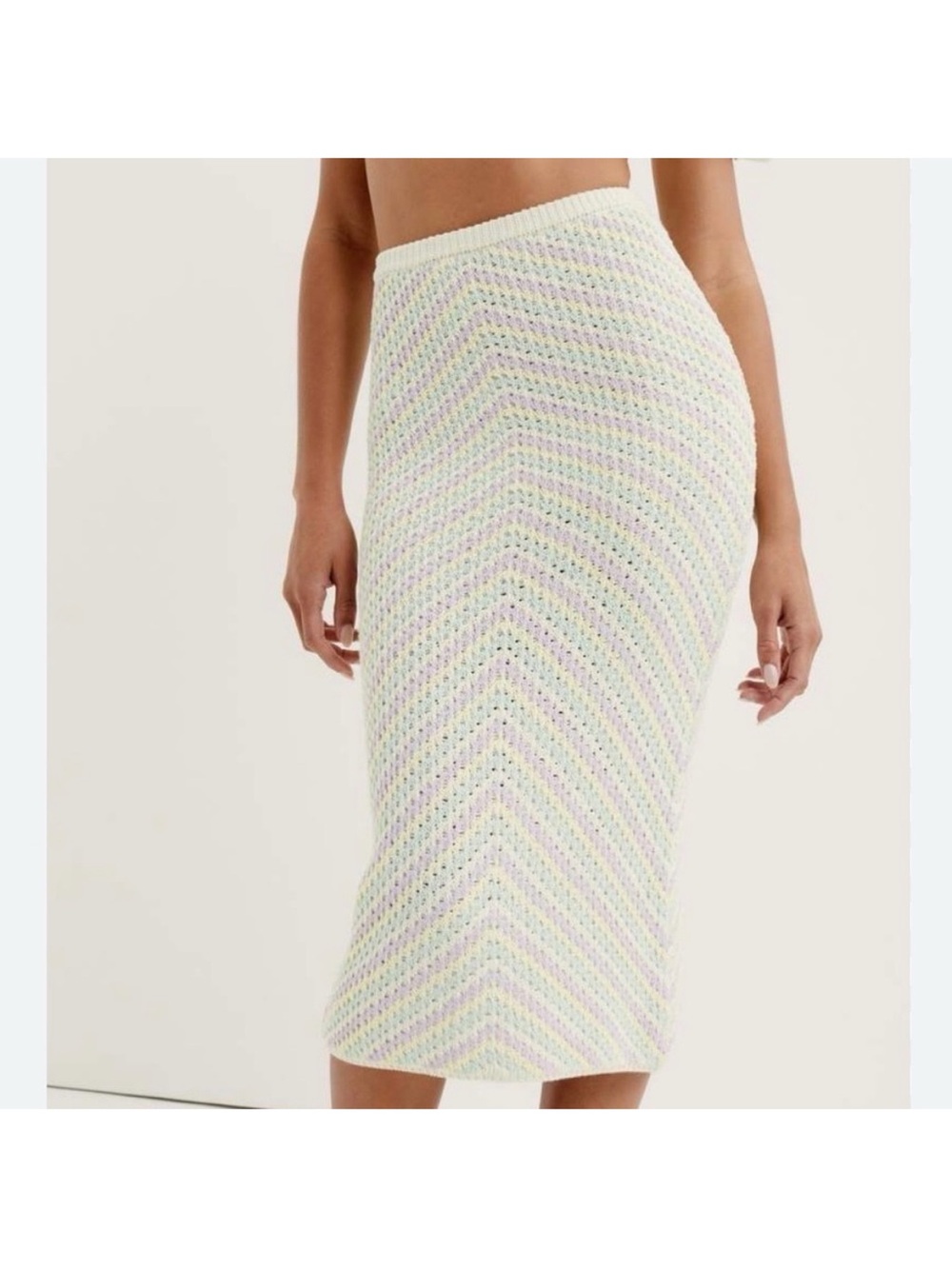 FOR LOVE & LEMONS Bette Midi Skirt NWT Pastel Chevron Print Lavender